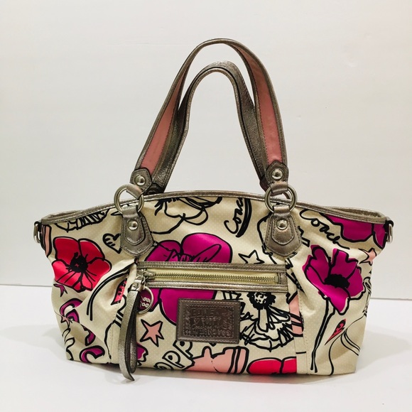 Coach Handbags - COACH POPPY PETAL PRINT LUREX ROCKER SATCHEL